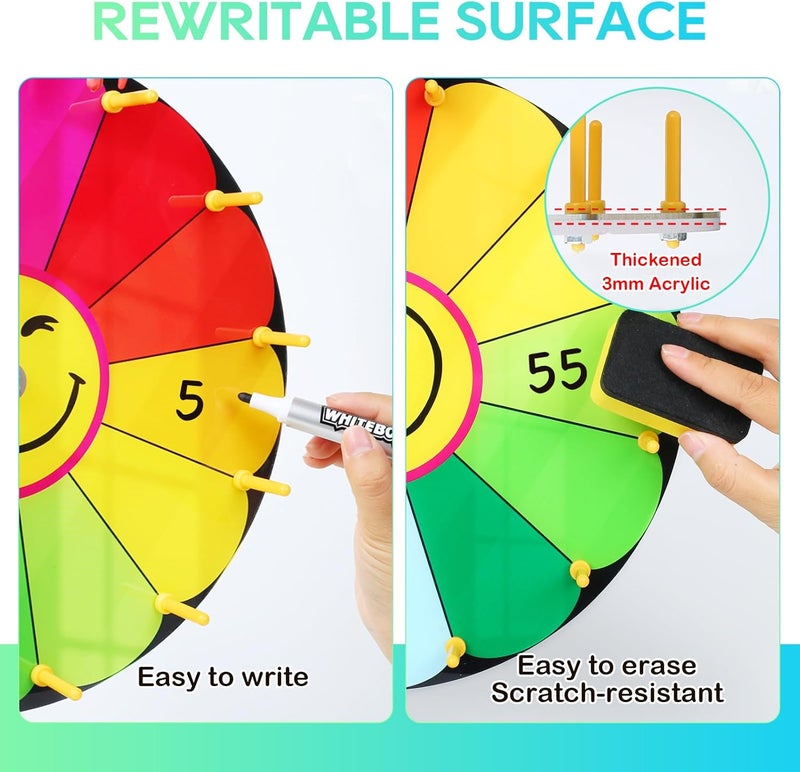 Delizon 12 Inch Color Prize Wheel, 12 Slot Spinning Wheel Fortune Game, Holiday Activities, Party, Classroom or Home Education, Sunflower Pattern - Image 4
